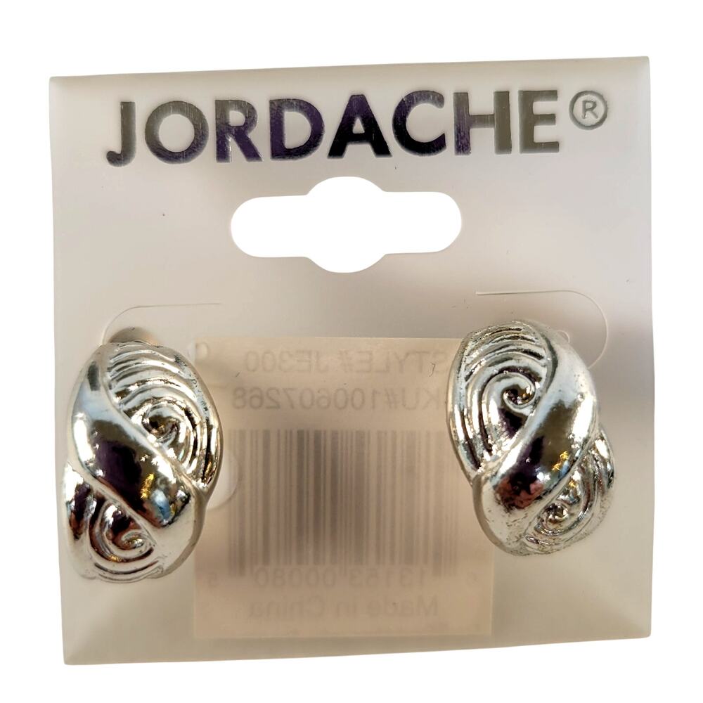 Silver-Tone Swirl Half Hoop Textured 0.73" Earrings Pierced, Gift Bag Jordache